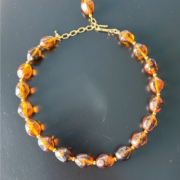 Crown Trifari Necklace Faux Tortoise Shell Amber Lucite Beads 15” Choker - Picture 2 of 7